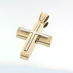 Χρυσός σταυρός με λευκόχρυσο ένθετο σετ με αλυσίδα σε 14 καράτια. CRA0008