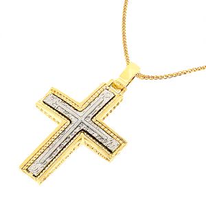 Εντυπωσιακός χρυσός σταυρός δυο όψεων με τον Εσταυρωμένο σετ με αλυσίδα.CRA0144