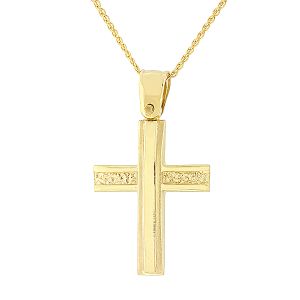 Ιδιαίτερος χρυσός ανδρικός σταυρός και αλυσίδα στα 14 καράτια CRA0180