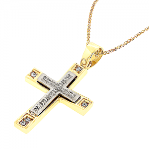 Κομψός Χρυσός γυναικείος σταυρός και αλυσίδα σε 14 καράτια. CRS0360
