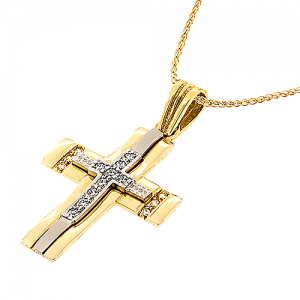 Χρυσός γυναικείος σταυρός και αλυσίδα σε 14 καράτια. CRS362