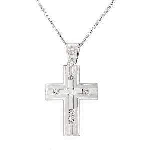 Kλασικός γυναικείος σταυρός με ζιργκόν σε 14 καράτια. CRS0433