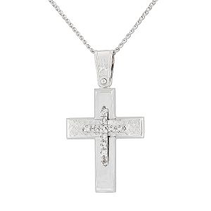 Kλασικός γυναικείος σταυρός με ζιργκόν σε 14 καράτια.CRS0443