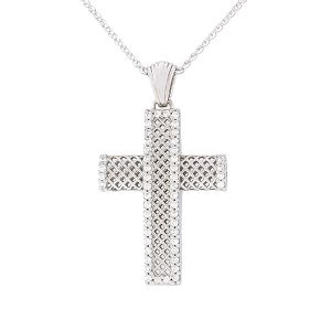 Σκαλιστός γυναικείος σταυρός σετ με αλυσίδα 14 καράτια. CRA0453