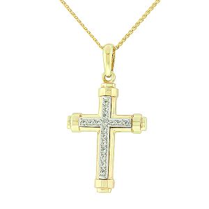 Χρυσός γυναικείος σταυρός με ζιργκόν σε 14 καράτια. CRS0530