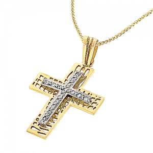 Ιδιαίτερος χρυσός γυναικείος σταυρός σε 14 καράτια με ζιργκόν. CRS0570