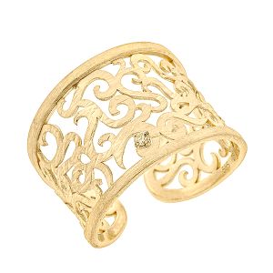 Χρυσό 14 καρατίων χειροποίητο δαχτυλίδι δαντέλα σε ματ φινίρισμα και διαμάντι . RΚ8248
