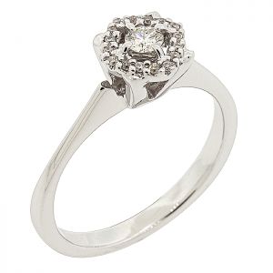 Εντυπωσιακό λευκόχρυσο δαχτυλίδι 18 καράτια ροζέτα με διαμάντια 0.0.17ct. RL10492