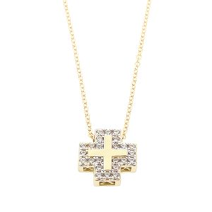 Kομψός χρυσός γυναικείος σταυρός με διαμάντια και αλυσίδα 18 καράτια. CRS18424