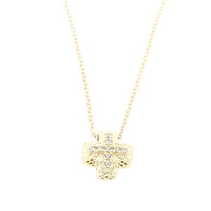 Kομψός χρυσός γυναικείος σταυρός με διαμάντια και αλυσίδα 18 καράτια. CRS18430