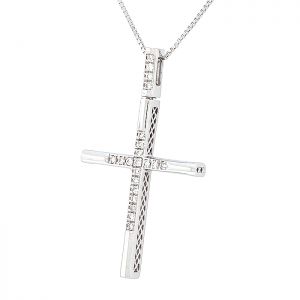 Λευκόχρυσος γυναικείος σταυρός με διαμάντια 0.11ct σε 18Κ. CR12976