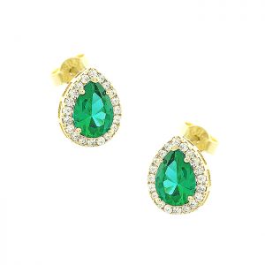 Σκουλαρίκια χρυσά ροζέτες με πράσινη πέτρα σε 14 καράτια SK13004