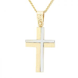 Χρυσός ανδρικός σταυρός με λευκό στοιχείο σε 14 καράτια . CRA13095