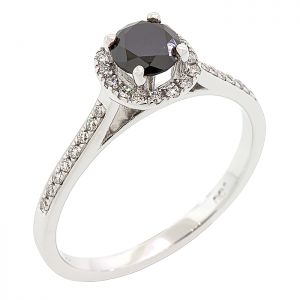 Λευκόχρυσο δαχτυλίδι 18 καράτια ροζέτα με μαύρο διαμάντι. RL13455