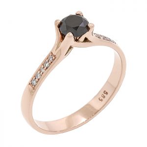 Μονόπετρο δαχτυλίδι 14κ με μαύρο διαμάντι 0.40ct και λευκά διαμάντια. RD13590