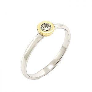 Δίχρωμο μονόπετρο δαχτυλίδι σε 14 καράτια χρυσό με διαμάντι 0.16ct  RD13675