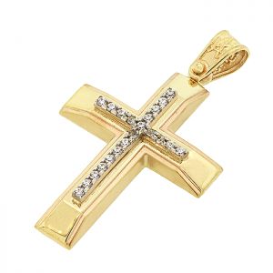 Γυναικείος σταυρός χρυσός με ζιργκόν σετ με αλυσίδα σε 14 καράτια.CRS14252