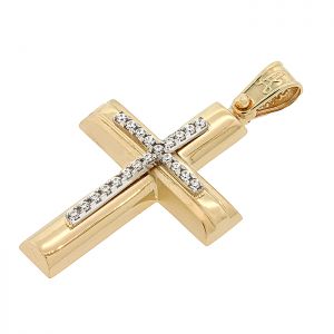 Γυναικείος σταυρός χρυσός με ζιργκόν σετ με αλυσίδα σε 14 καράτια.CRS14256