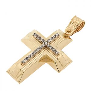Γυναικείος σταυρός χρυσός με ζιργκόν σε 14 καράτια.CRS14257