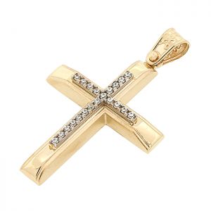 Γυναικείος σταυρός χρυσός με ζιργκόν σετ με αλυσίδα σε 14 καράτια.CRS14258
