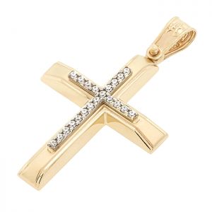 Γυναικείος σταυρός χρυσός με ζιργκόν σετ με αλυσίδα σε 14 καράτια.CRS14262