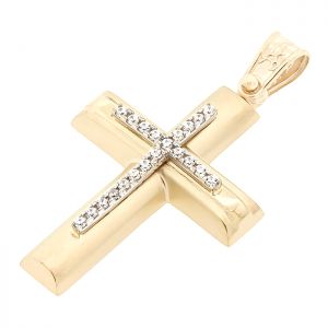 Γυναικείος σταυρός χρυσός με ζιργκόν σετ με αλυσίδα σε 14 καράτια.CRS14263