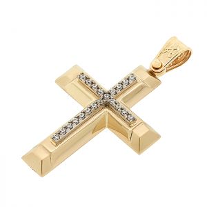 Γυναικείος σταυρός χρυσός με ζιργκόν σετ με αλυσίδα σε 14 καράτια. CRS14267