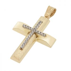 Γυναικείος σταυρός χρυσός με ζιργκόν σετ με αλυσίδα σε 9 καράτια. CRS14298