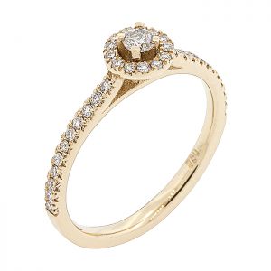 Μονόπετρο δαχτυλίδι κίτρινος χρυσός 18κ με διαμάντι 0.10ct και πλαϊνά 0.19ct. RD15017
