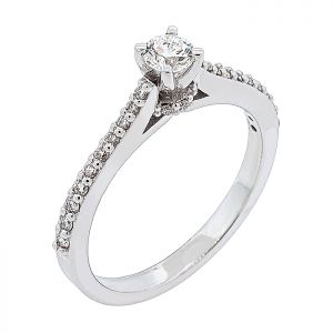 Λευκόχρυσο 18K μονόπετρο δαχτυλίδι με διαμάντι 0.20ct και πλαϊνά διαμάντια. RD15018