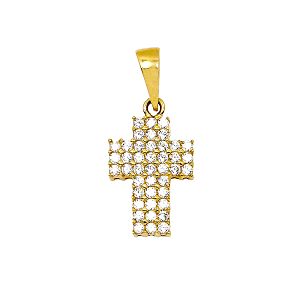 Μικρός γυναικείος σταυρός χρυσός με ζιργκόν σε 14 καράτια. CRS15394