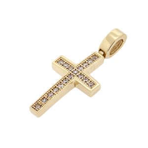 Μικρός γυναικείος σταυρός χρυσός με ζιργκόν σε 14 καράτια. CRS15696