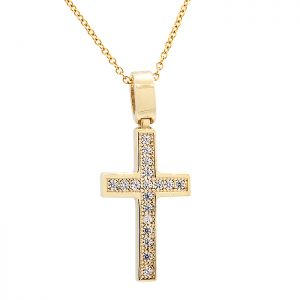 Μικρός γυναικείος σταυρός χρυσός με ζιργκόν σε 14 καράτια. CRS15696