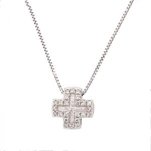 Λευκόχρυσος σταυρός με διαμάντια 0.09ct με αλυσίδα σε 18 καράτια.CR15782
