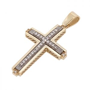 Γυναικείος σταυρός χρυσός με ζιργκόν σε 14 καράτια.CRS16042