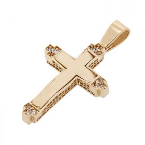 Γυναικείος σταυρός χρυσός με ζιργκόν σε 14 καράτια.CRS16044