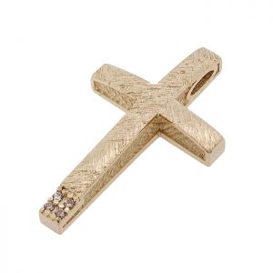 Γυναικείος σταυρός χρυσός με ζιργκόν σε 14 καράτια.CRS16046