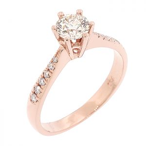 Μονόπετρο δαχτυλίδι ροζ χρυσός 18κ με διαμάντι 0.54ct και πλαϊνά 0.10ct. RD16283