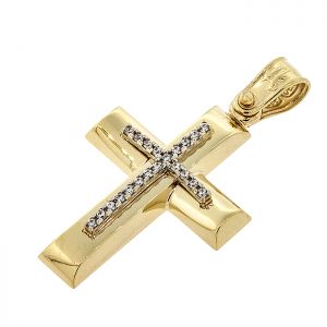 Γυναικείος σταυρός χρυσός με ζιργκόν σε 14 καράτια.CRS16351