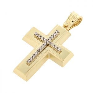 Γυναικείος σταυρός χρυσός με ζιργκόν σε 14 καράτια. CRS16356