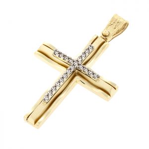Γυναικείος σταυρός χρυσός με ζιργκόν σε 14 καράτια.CRS16374
