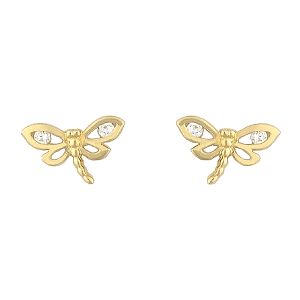 Σκουλαρίκια χρυσά πεταλούδες- λιβελούλες σε 14 καράτια SK17063