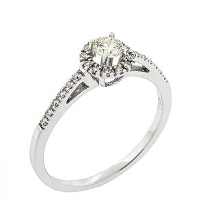 Λευκόχρυσο δαχτυλίδι 18 καράτια ροζέτα με διαμάντι 0.18ct. RL17104