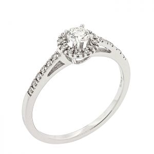 Λευκόχρυσο δαχτυλίδι 18 καράτια ροζέτα με διαμάντι 0.20ct. RL17103