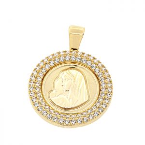 Πανέμορφη Παναγία σε χρυσό 14Κ. Το σχήμα της είναι στρογγυλό.  BE17372
