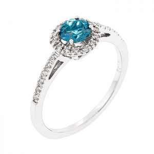 Λευκόχρυσο δαχτυλίδι 18 καράτια ροζέτα με Blue London και διαμάντια. RL17409