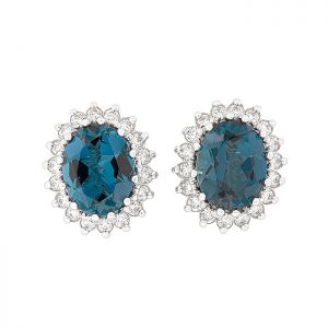 Λαμπερές ροζέτες σκουλαρίκια με BLUE LONDON 4.06ct και διαμάντια. SK17419