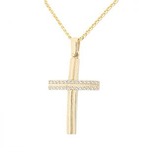 Γυναικείος σταυρός χρυσός με αλυσίδα σε 14 καράτια. CRS18068