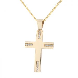 Γυναικείος σταυρός χρυσός με ζιργκόν σετ με αλυσίδα σε 14 καράτια. CRS18070