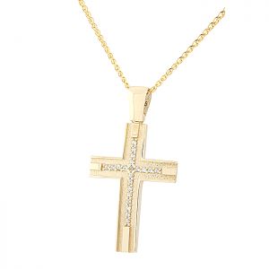 Γυναικείος σταυρός χρυσός με ζιργκόν σετ με αλυσίδα σε 14 καράτια. CRS17486